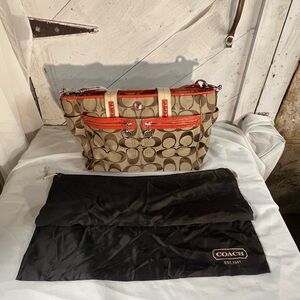 Coach Beige and Orange Signature Tote Baby Bag or Laptop Bag